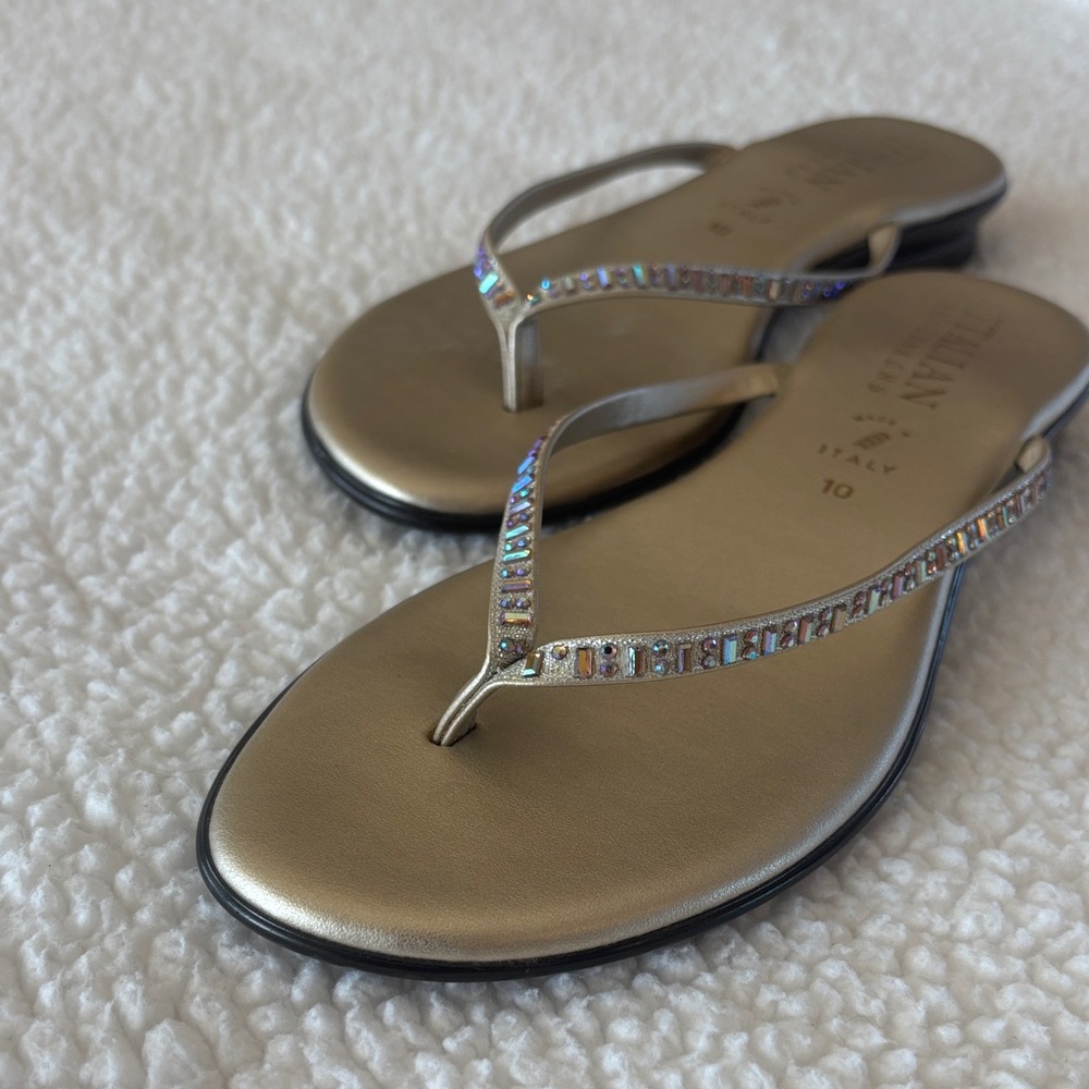 Italian Shoemakers Gold Sandals with Rhinestone Accents - Picture 4 of 4